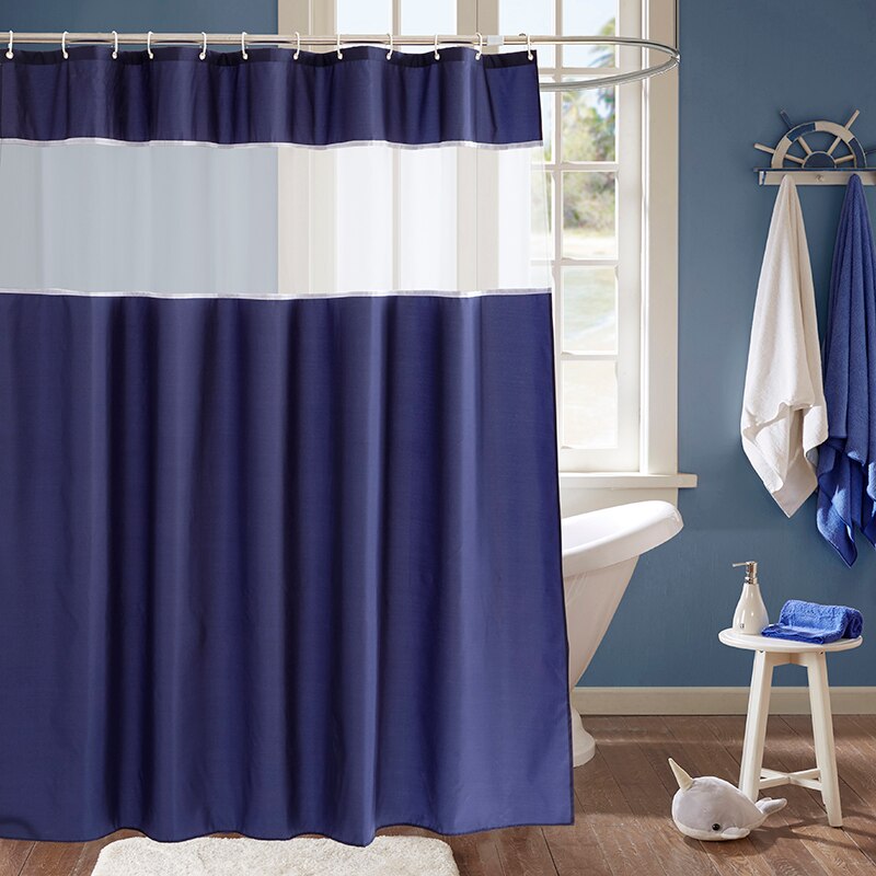Rideau De Douche Blanc Et Bleu Marine