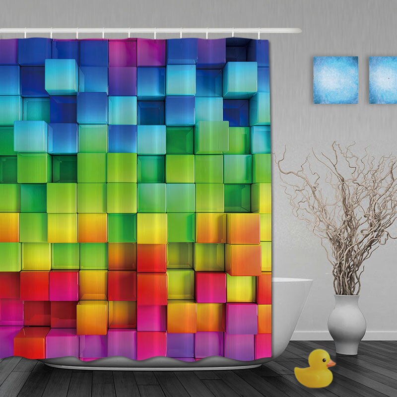 Rideau De Douche Carrés Couleur Arc En Ciel