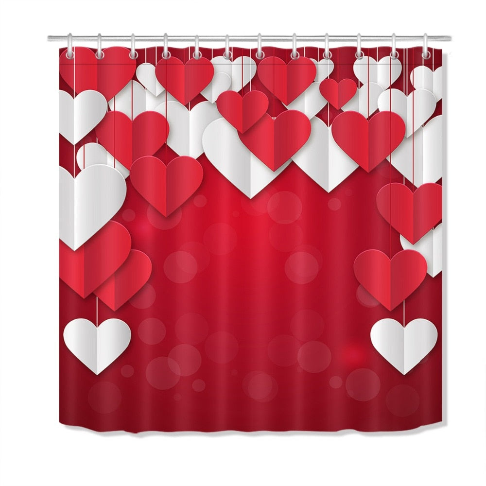 Rideau De Douche Coeur Rouge Et Blanc