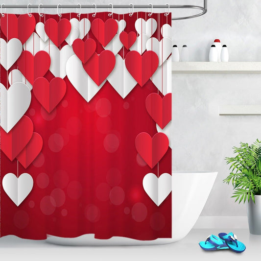 Rideau De Douche Coeur Rouge Et Blanc