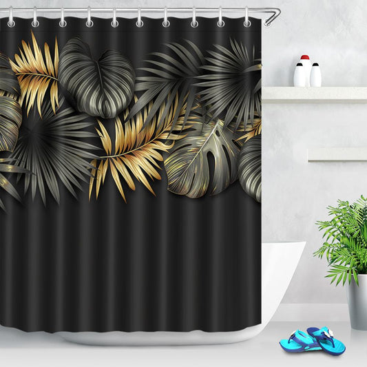 Rideau De Douche Feuilles Noires Et Or