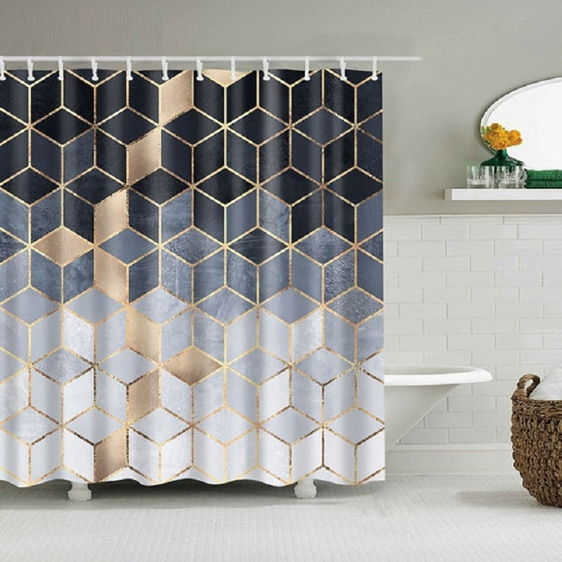Rideau De Douche Geometrique Doré