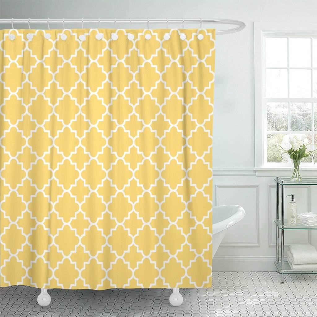 Rideau De Douche Jaune Moutarde Géométrique