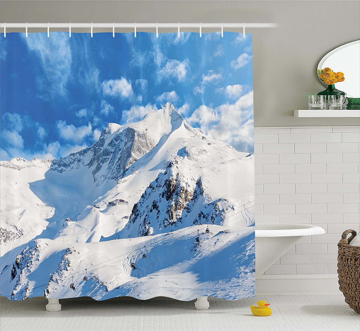 Rideau De Douche Motif Forêt Enneigée – 180x180 Cm, Polyester Imperméable, Anti-moisissure, Lavable (12 Crochets Inclus)