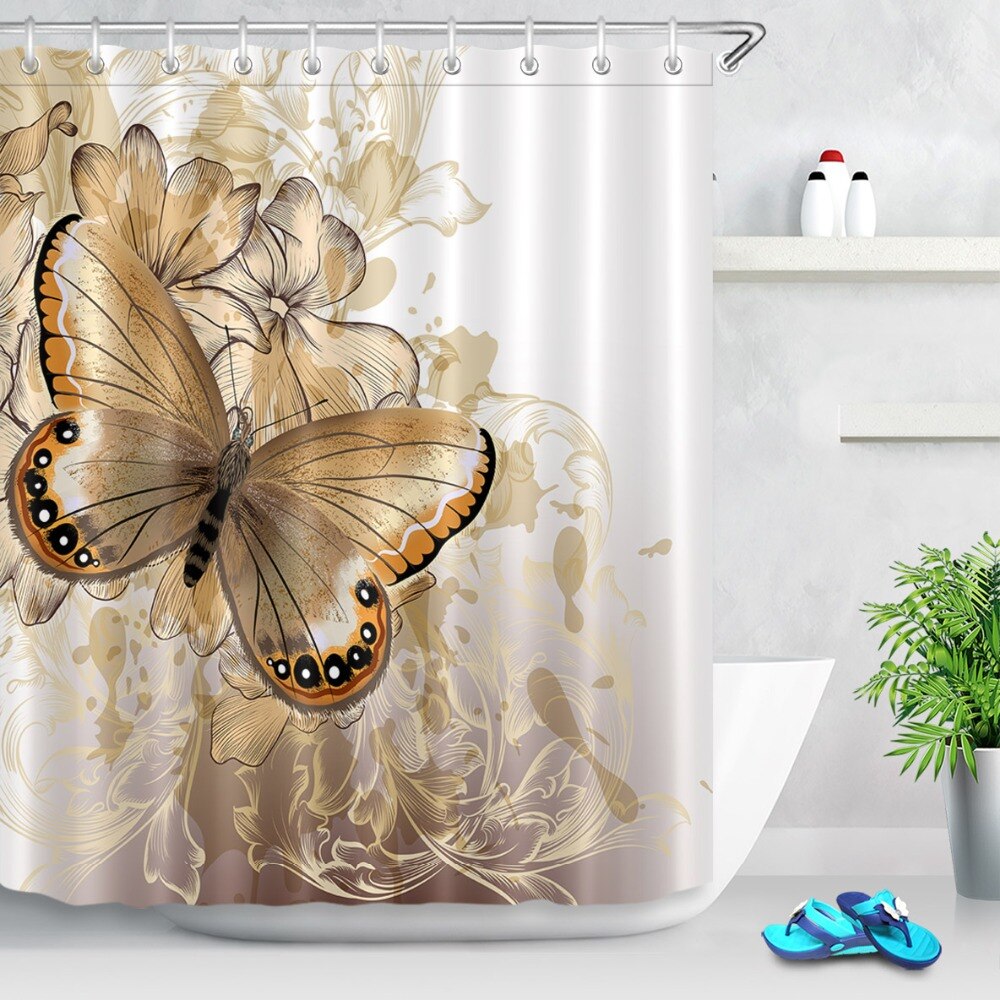 Rideau De Douche Papillon Blanc Et Or