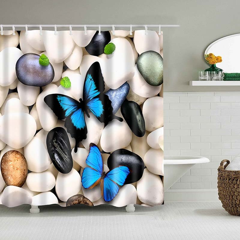 Rideau De Douche Papillons Bleus
