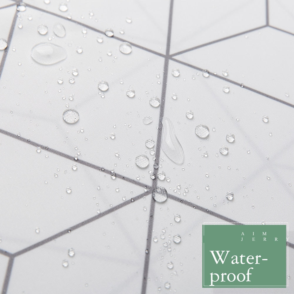 Rideau De Douche Tissu Blanc Géométrique