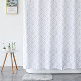 Rideau De Douche Tissu Blanc Géométrique