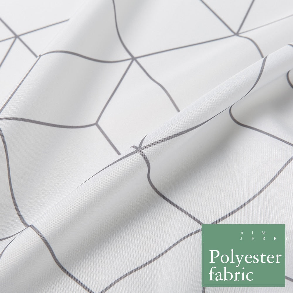 Rideau De Douche Tissu Blanc Géométrique